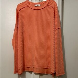 Zienna Coral Orange Waffle Knit Long Sleeve Top